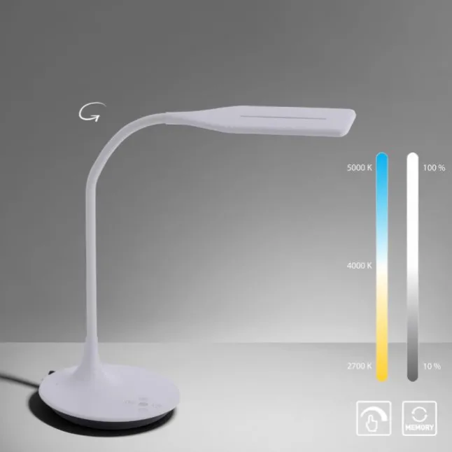 LED-Tischleuchte, weiß, Flexarm, Lichtfarbsteuerung, dimmbar