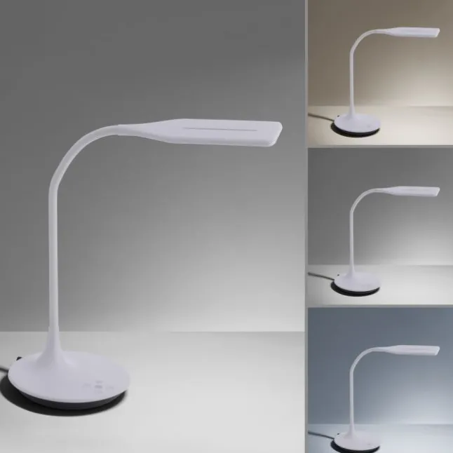 LED-Tischleuchte, weiß, Flexarm, Lichtfarbsteuerung, dimmbar