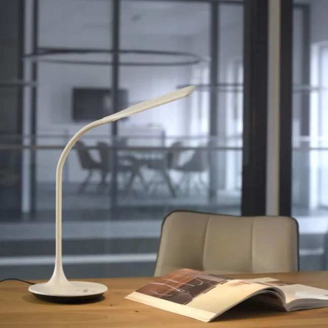 LED-Tischleuchte, weiß, Flexarm, Lichtfarbsteuerung, dimmbar