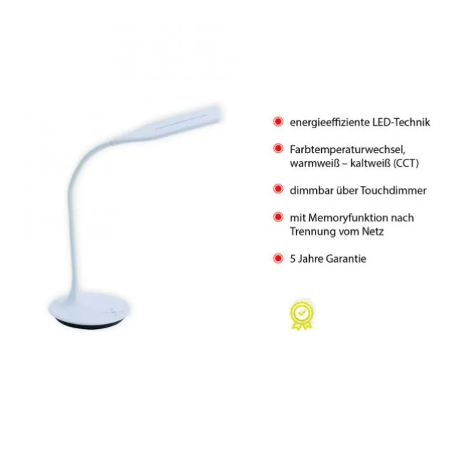 LED-Tischleuchte, weiß, Flexarm, Lichtfarbsteuerung, dimmbar