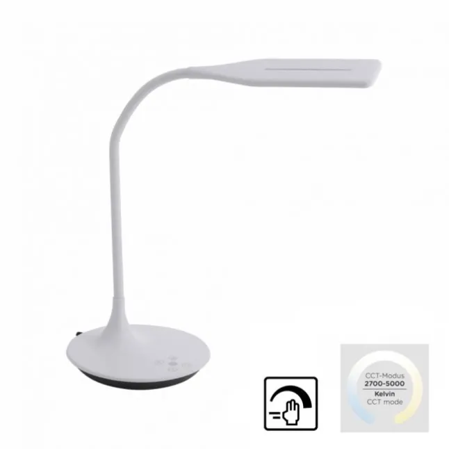 LED-Tischleuchte, weiß, Flexarm, Lichtfarbsteuerung, dimmbar