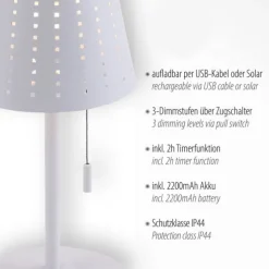 LED Tischleuchte, weiss, dimmbar, solarbetrieben, modern, kabellos