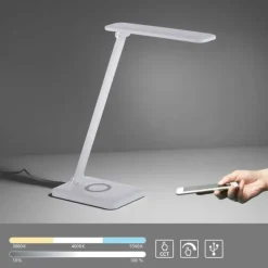 LED Tischleuchte, weiss, kabellose QI-Ladefunktion, Touchdimmer, CCT