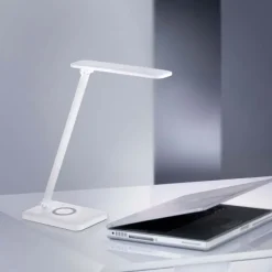 LED Tischleuchte, weiss, kabellose QI-Ladefunktion, Touchdimmer, CCT