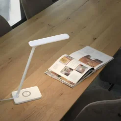 LED Tischleuchte, weiss, kabellose QI-Ladefunktion, Touchdimmer, CCT