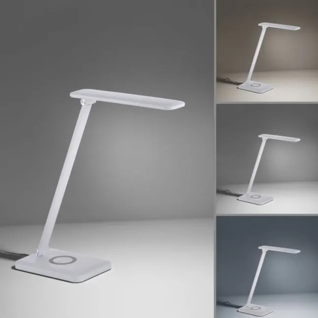 LED Tischleuchte, weiss, kabellose QI-Ladefunktion, Touchdimmer, CCT