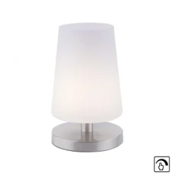 LED-Tischleuchte, weiß-stahl, mit dezentem Lampenschirm, inkl. Touchdimmer