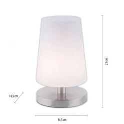 LED-Tischleuchte, weiß-stahl, mit dezentem Lampenschirm, inkl. Touchdimmer