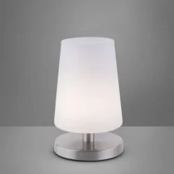 LED-Tischleuchte, weiß-stahl, mit dezentem Lampenschirm, inkl. Touchdimmer