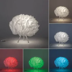 LED-Tischleuchte, weiß, Stoff, dimmbar, Fernbedienung, App