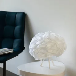 LED-Tischleuchte, weiß, Stoff, dimmbar, Fernbedienung, App