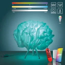 LED-Tischleuchte, weiß, Stoff, dimmbar, Fernbedienung, App