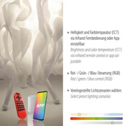 LED-Tischleuchte, weiß, Stoff, dimmbar, Fernbedienung, App