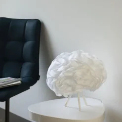 LED-Tischleuchte, weiß, Stoff, dimmbar, Fernbedienung, App