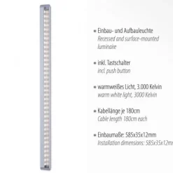 LED-Unterbauleuchte, Aluminium, warmweiße Lichtfarbe, inkl. Tastschalter
