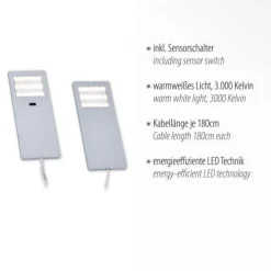 LED-Unterbauleuchten, 2er Set, Aluminium, warmweiß, Sensorschalter, modern