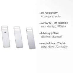 LED-Unterbauleuchten, 3er Set, Aluminium, inkl. Zuleitung, Sensorschalter