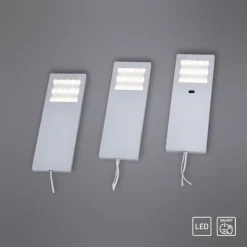 LED-Unterbauleuchten, 3er Set, Aluminium, warmweiße Lichtfarbe, modern