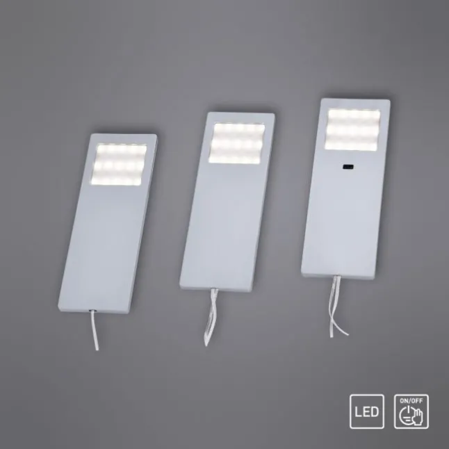 LED-Unterbauleuchten, 3er Set, Aluminium, warmweiße Lichtfarbe, modern