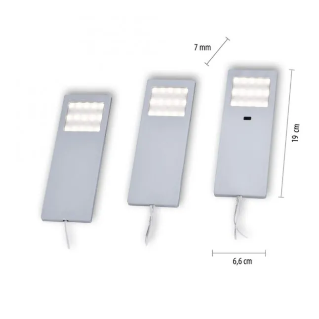 LED-Unterbauleuchten, 3er Set, Aluminium, warmweiße Lichtfarbe, modern