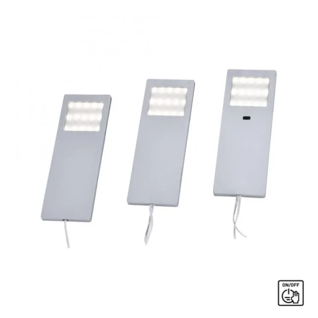 LED-Unterbauleuchten, 3er Set, Aluminium, warmweiße Lichtfarbe, modern