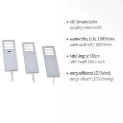 LED-Unterbauleuchten, 3er Set, Aluminium, warmweiße Lichtfarbe, modern