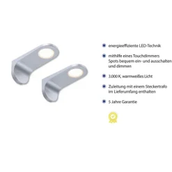 LED Unterbauleuchten, 2er Set, silber, modernes Design, inkl. Dimmfunktion