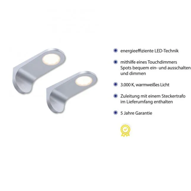 LED Unterbauleuchten, 2er Set, silber, modernes Design, inkl. Dimmfunktion