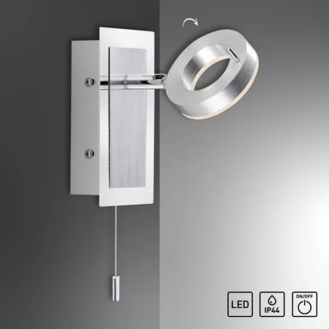 LED-Wandleuchte, aluminium-matt, IP44, Zugschalter, dreh und schwenkbar