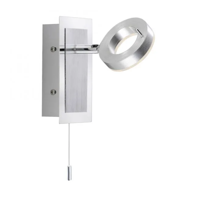 LED-Wandleuchte, aluminium-matt, IP44, Zugschalter, dreh und schwenkbar