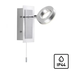 LED-Wandleuchte, aluminium-matt, IP44, Zugschalter, dreh und schwenkbar