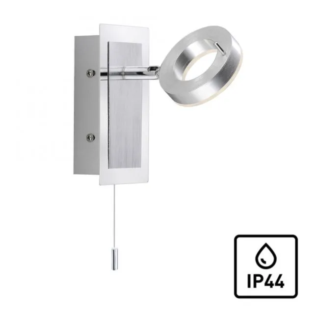 LED-Wandleuchte, aluminium-matt, IP44, Zugschalter, dreh und schwenkbar