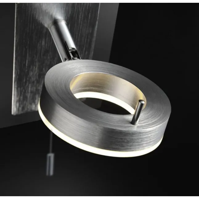 LED-Wandleuchte, aluminium-matt, IP44, Zugschalter, dreh und schwenkbar