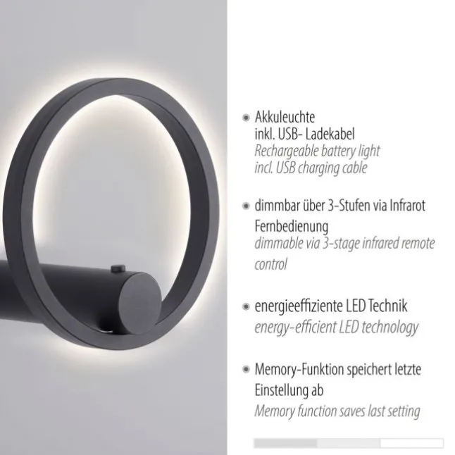 LED Wandleuchte anthrazit dimmbar per Fernbedienung Memoryfunktion