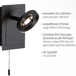 LED Wandleuchte anthrazit matt 1flammig drehbar Schalter spritzwasserschutz