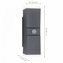 LED Wandleuchte, anthrazit, schlichtes Design, schwenkbar, Bewegungsmelder