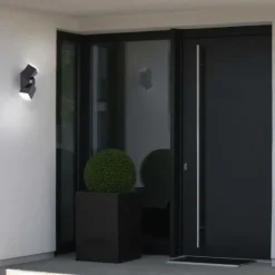 LED Wandleuchte, anthrazit, schlichtes Design, schwenkbar, Bewegungsmelder