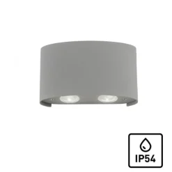 LED-Wandleuchte, Außenleuchte, silber, halbrund, 4flg, warmweiß, Up+Down, IP54