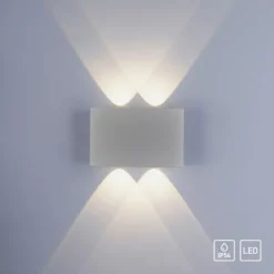 LED-Wandleuchte, Außenleuchte, silber, halbrund, 4flg, warmweiß, Up+Down, IP54