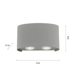 LED-Wandleuchte, Außenleuchte, silber, halbrund, 4flg, warmweiß, Up+Down, IP54