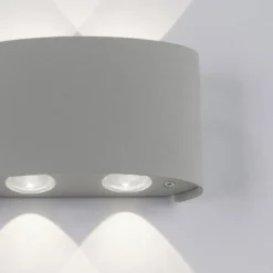 LED-Wandleuchte, Außenleuchte, silber, halbrund, 4flg, warmweiß, Up+Down, IP54