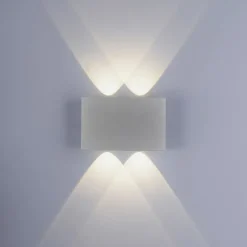 LED-Wandleuchte, Außenleuchte, silber, halbrund, 4flg, warmweiß, Up+Down, IP54