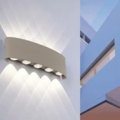 LED Wandleuchte CARLO, sandfarben, IP54, Lichtkegel nach oben und unten
