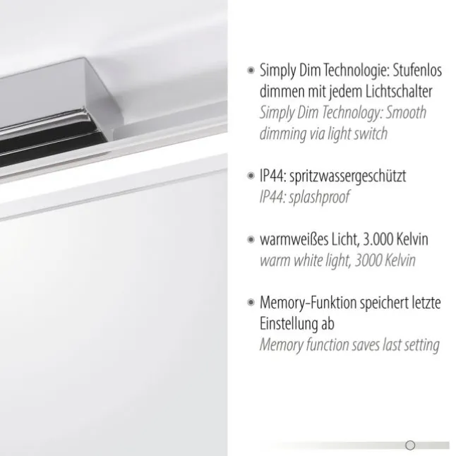 LED-Wandleuchte, chrom, Spiegel, warmweiße Lichtfarbe, IP44, energiesparend