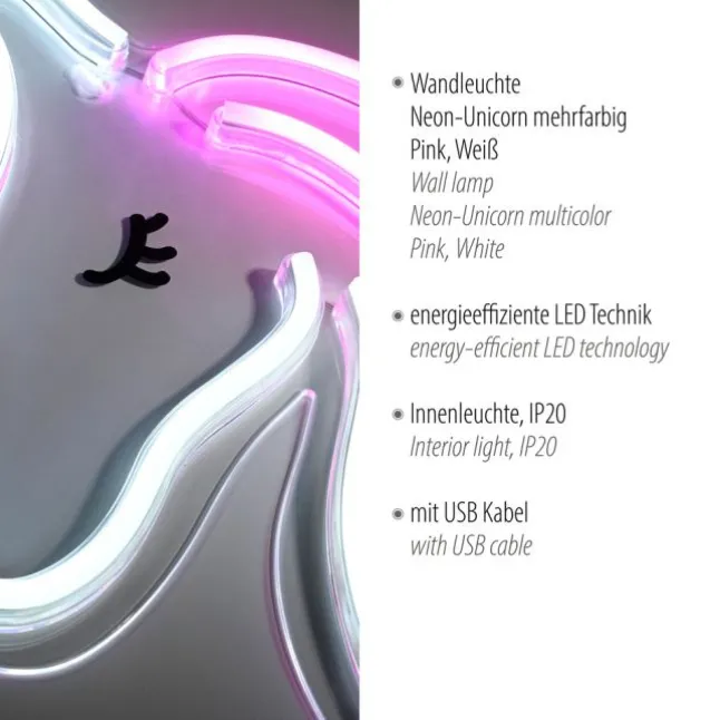 LED Wandleuchte Einhorn Motiv USB Schnurschalter dekorativ Kinderlampe