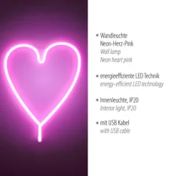 LED Wandleuchte Herz Pink USB Acryl Schnurschalter Dekorationslampe