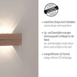 LED-Wandleuchte, holz, 1-flammig, IP20, warmweiß, 3000K
