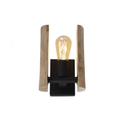 LED Wandleuchte Naturholz rustikal mattschwarz 1 flammige Flur Wohnzimmer