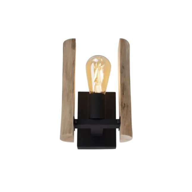 LED Wandleuchte Naturholz rustikal mattschwarz 1 flammige Flur Wohnzimmer