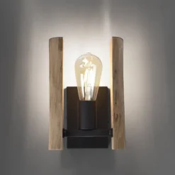 LED Wandleuchte Naturholz rustikal mattschwarz 1 flammige Flur Wohnzimmer